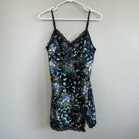Victoria's Secret Other - Vintage Victoria’s Secret Satin Slip Dress Y2K Floral Lace Chemise Sz M Babydoll